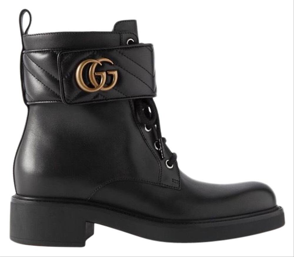 GUCCI Marmont GG logo leather combat ankle boots